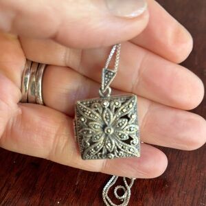 Vintage sterling Silver marchasite locket Necklace